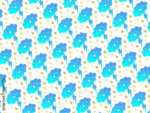Cute Playful Thunderstorm Cloud with Rain and Lightning Pattern design