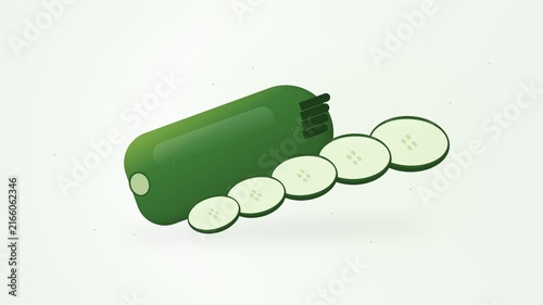 Fresh Organic Green Cucumber with Slices Isolated on a Light Background Vector Illustration