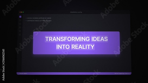 Transforming ideas into reality motivational phrase on a sleek dark computer screen
