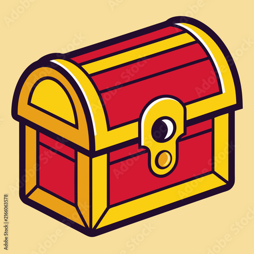 Vibrant cartoon style illustration of a charming red and yellow treasure chest