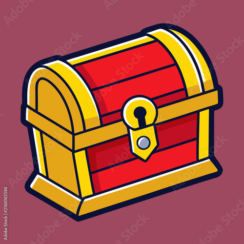 Colorful cartoon treasure chest with golden accents and a keyhole illustration