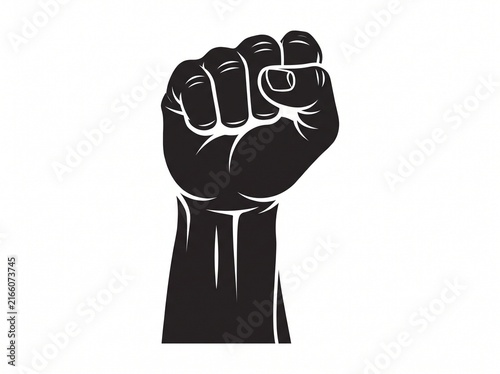 Black and White Illustration of a Raised Clenched Fist Gesture Representing Strength, Unity, and Power Isolated on White Background