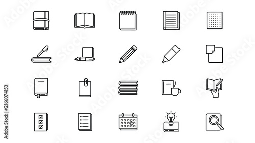 Collection of school and office stationery icons with transparent background
