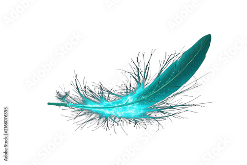 Glowing ethereal feather on black background