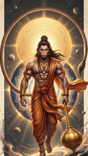 Lord Hanuman Cosmic Guardian with Sacred Mandala