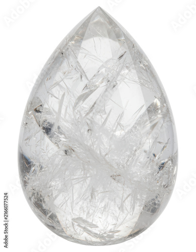 Clear teardrop faceted quartz gemstone isolated on a transparent background