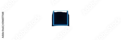 Abstract glowing blue neon square frame on black background