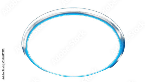 Abstract glowing blue neon oval frame on black background
