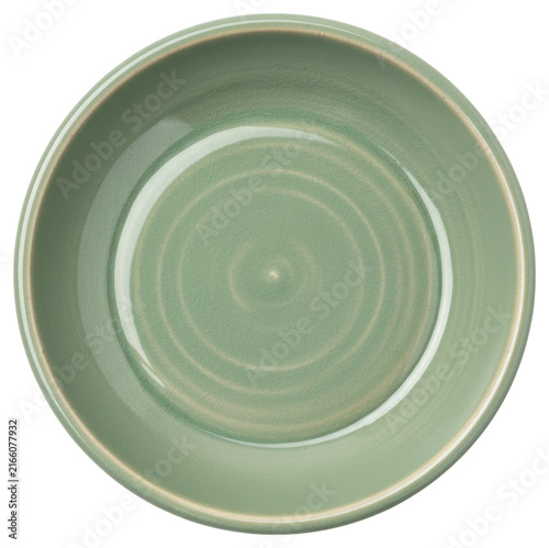 Top view of a sage green ceramic plate isolated on a transparent background