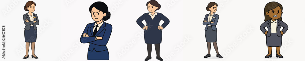 Fototapeta premium Set of female secretary vectors with angry expressions