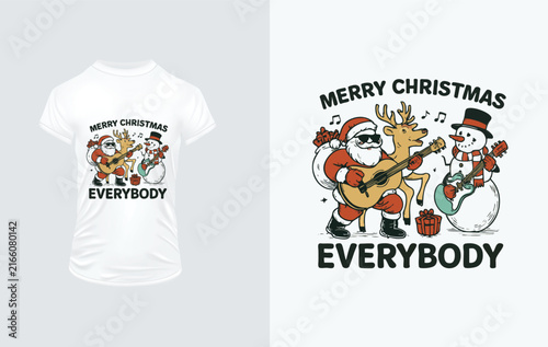 Merry Christmas Everybody Santa Reindeer and Snowman Band claus