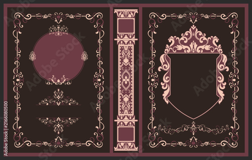 Vintage-style hardcover book, vintage frame, Rococo.