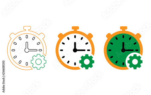 Set of three stopwatch icons with gear symbol for time management and productivity concepts