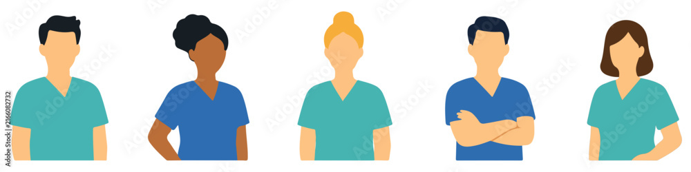 Obraz premium Medical Staff Avatar Set Flat Male & Female Healthcare Characters