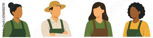 Agriculture Worker Character Set with Male and Female Farmers Illustration