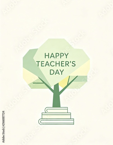 HAPPY TEACHER'S DAY Creative Poster with Books Forming Steps Toward an Abstract Tree of Growth