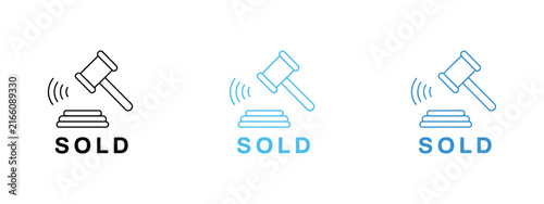Obraz na plátne Gavel icons with sold text symbolizing auction sales, legal decisions, bidding processes, courtroom authority, and justice
