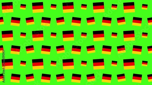 Seamless Pattern of Small Germany Flags on Bright Green Background