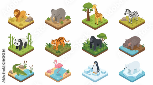 Colorful Isometric Wildlife and Nature Scene Collection.