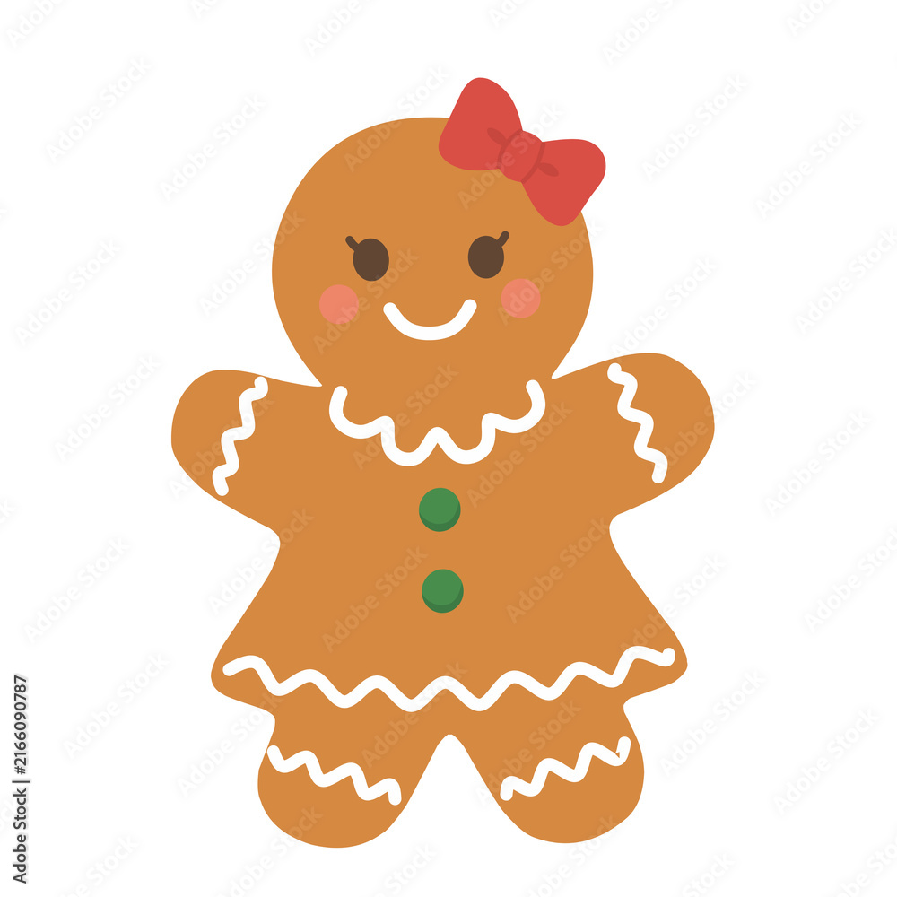 Obraz premium Cute Gingerbread Woman Christmas Cookie PNG Illustration