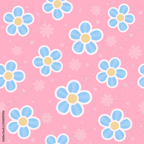 Cute Blue Daisy Doodle Seamless Pattern