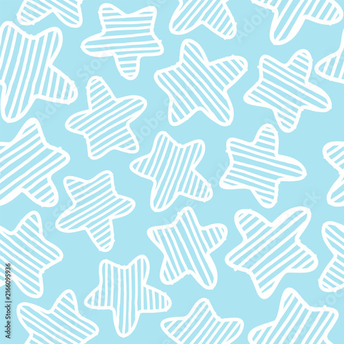 Blue Striped Star Seamless Pattern Cute cartoon line