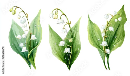 Three lily-of-the-valley bouquets, detailed