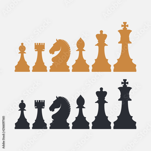 Chess piece silhouettes for strategy games, education, tournaments logo. Chess piece vector element