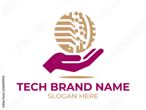 Technology logo with digital circuit. Modern innovation business branding vector