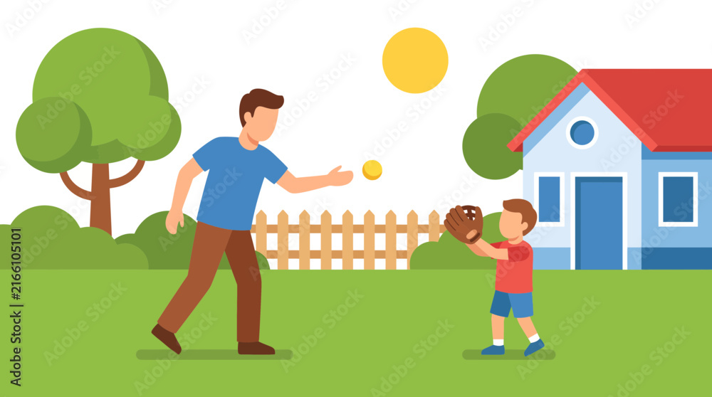 Fototapeta premium Father And Son Playing Catch In Backyard