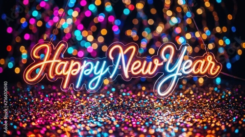 Colorful Happy New Year Neon Sign