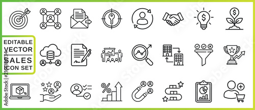 Sales Icon Set Linear Vector Graphics On White Background