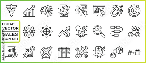 Sales Icon Set Editable Vector Line Graphics On White Background