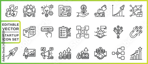 Startup Icon Set Linear Vector Illustrations On White Background