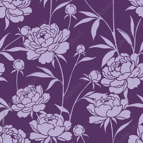 Artistic brush stroke peony flower seamless repeat pattern for luxury apparel, modern wallpaper, fabric, and home decor.
