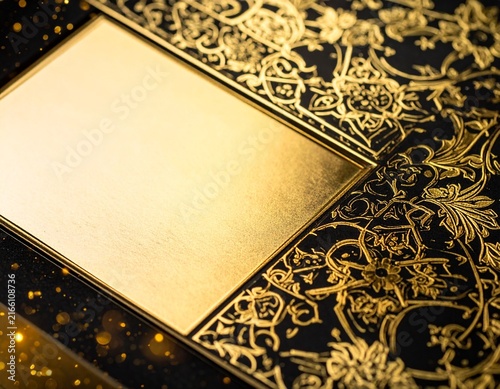 Luxury Islamic Frame Templates - Gold & Black Ornate Mughal Borders, Mamluk Safavid Zellige Mashrabiya Design, Premium Copy Space for Invitations.