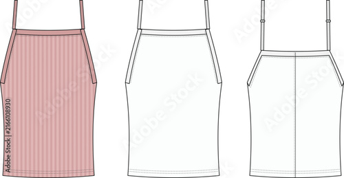Bild auf Leinwand Women ribbed camisole tank top tech pack fashion flat sketch vector template fro