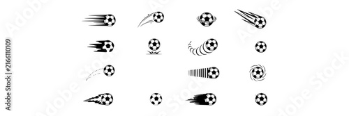 Soccer balls set with dynamic motion trails featuring sports, action, speed, black and white with vector and illustration