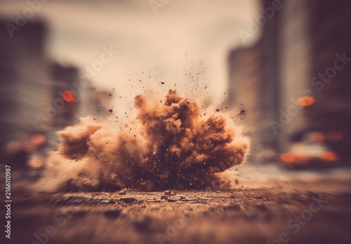 Dusty explosion on city street