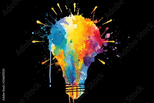 Colorful lightbulb with paint splatter
