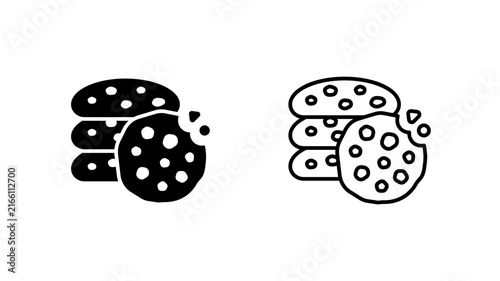 Bild auf Leinwand Biscuit glyph and outline icon chocolate chip cookie bakery snack