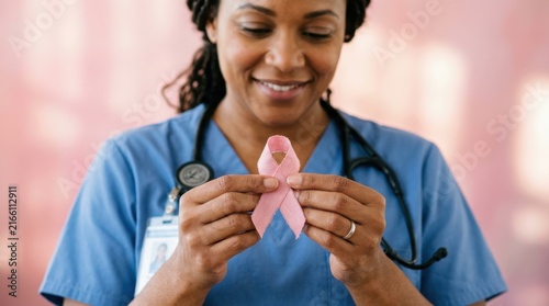 Female Nurse Supporting Breast Cancer Awareness