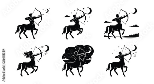 Centaur archer silhouettes with celestial elements a vector illustration
