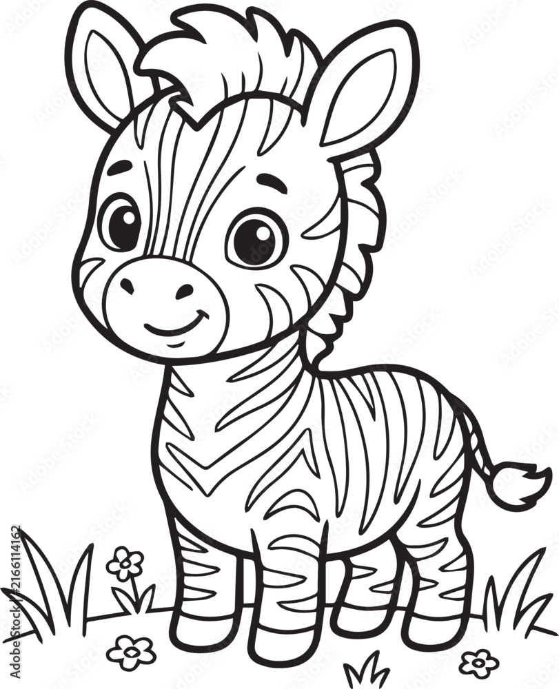 Obraz premium A cute little baby zebra line art illustration designed for a kids coloring page isolated on a plain transparent background