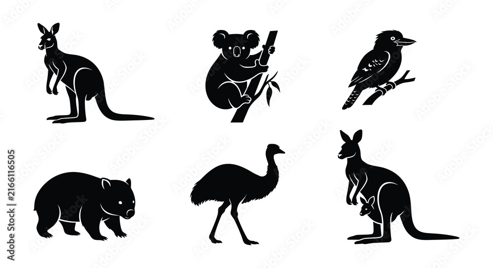 Fototapeta premium Kangaroo silhouettes with joeys depict australian wildlife in a vector illustration