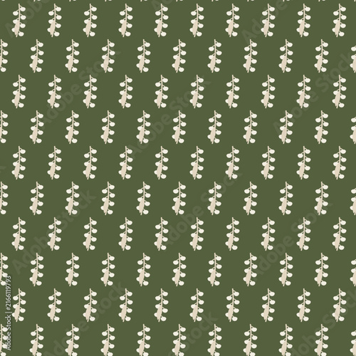 Lily of the valley seamless pattern on deep green