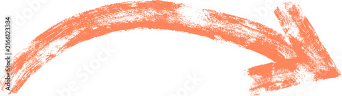 Wide arched orange crayon arrow curving from left to right. Playful hand drawn directional sketch with realistic wax finish for creative branding, school projects, and modern artistic visuals. 