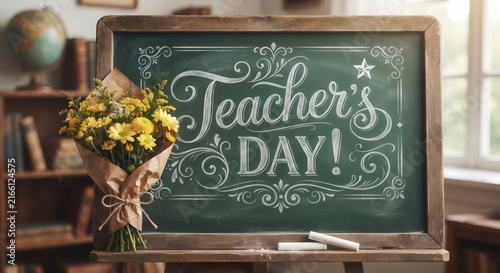Rustic chalkboard with yellow flowers for Teachers Day
