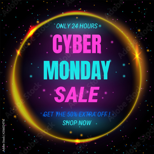 Cyber Monday Neon Sale Promotional Poster