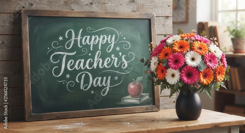 Chalkboard with floral arrangement for Teacher Day event